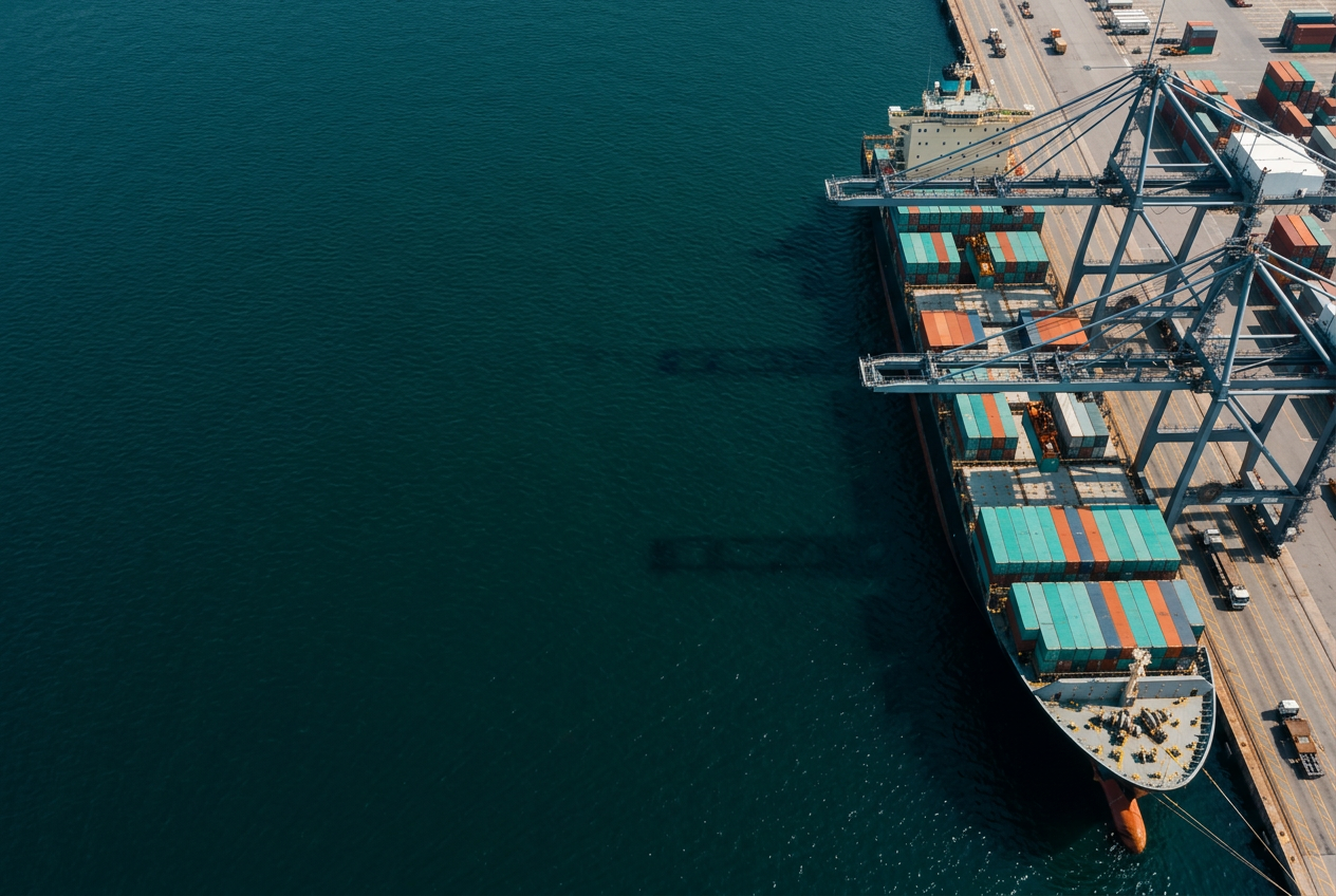 Cargo ship carrying products across deep blue water